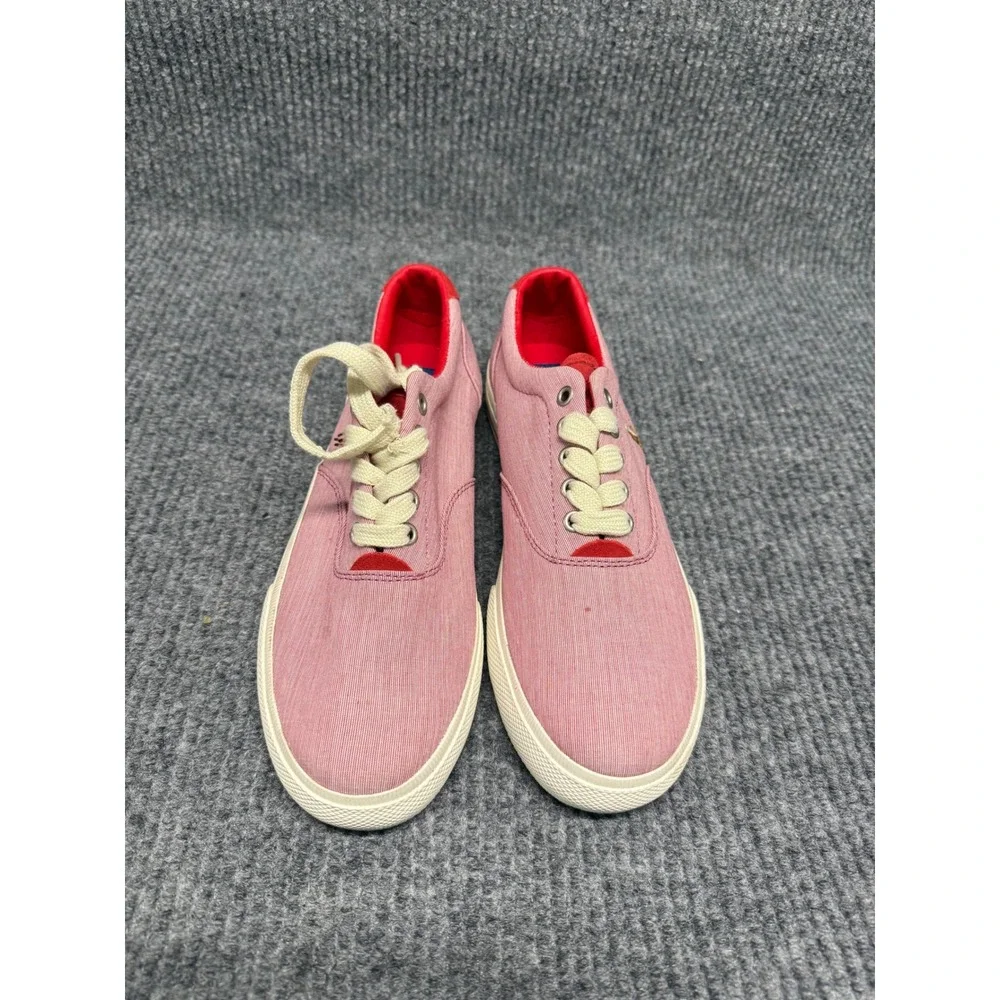 Polo Ralph Lauren Pink Seersucker‎ Canvas Low Top Sneakers Red Trim Mens 10.5